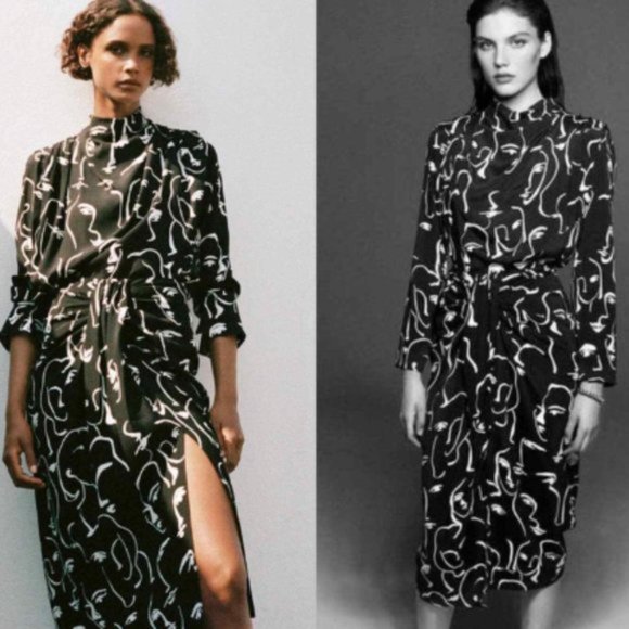 Zara Black and White Abstract Print Long Sleeve Blouse - Picture 2 of 7